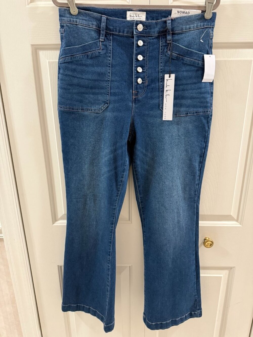 Nicole Miller Nomad Super High Rise Flare Jeans Size 12, Medium Wash NWT Stretch